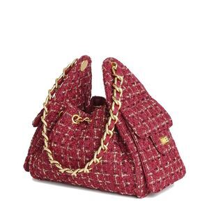 Tiffany & Fred Paris Tweed & Leather Shoulder Bag, Red